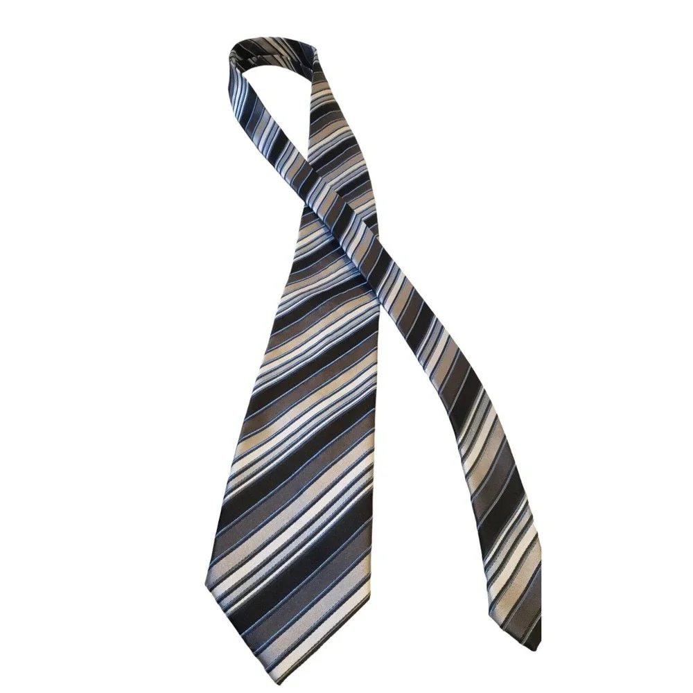George Gray, Silver & Black Striped Neck Tie Polyester Satin Finish Business Off
